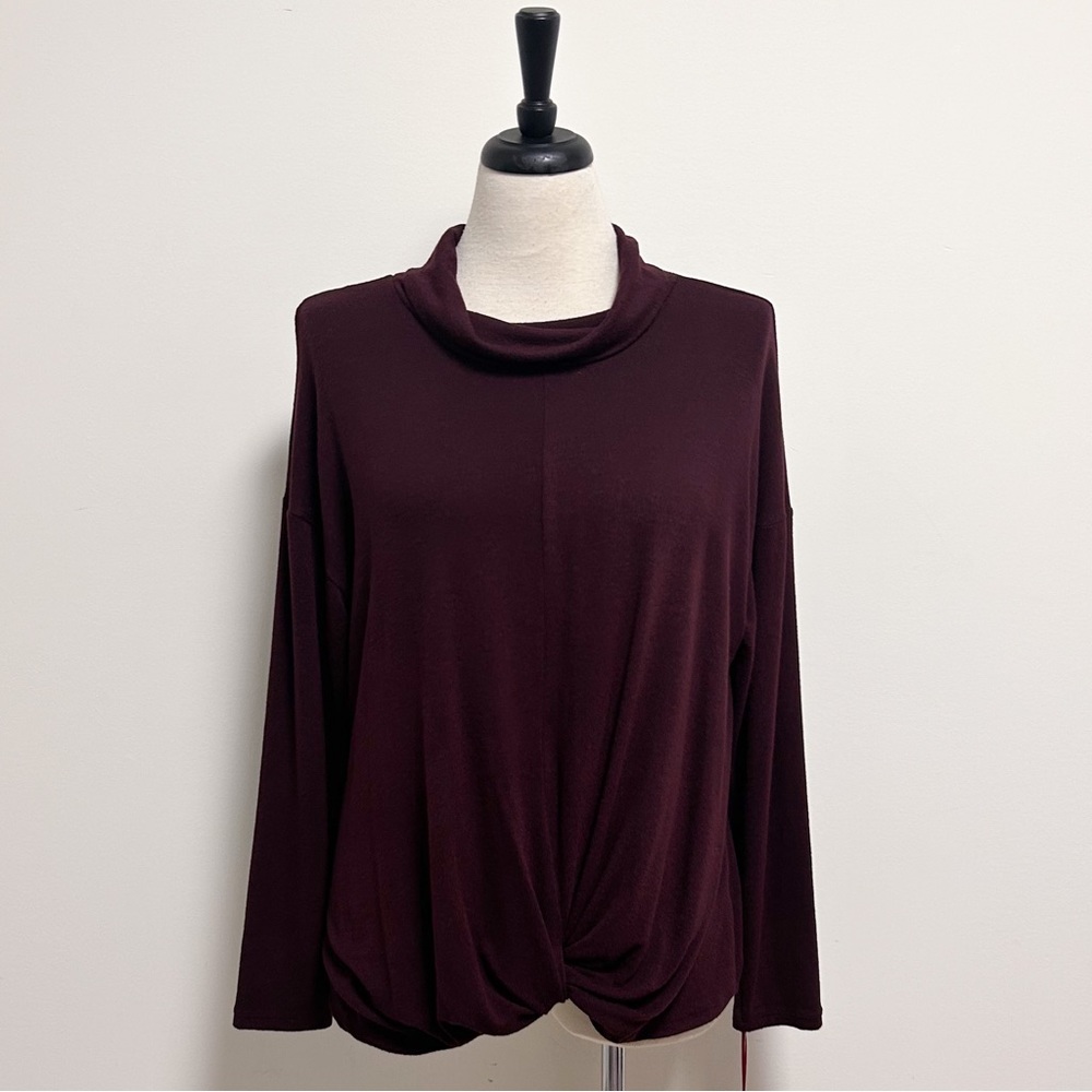 Jennifer Lopez Madera Plum Deep Purple Twist Front Turtleneck Knit Top XL NWT